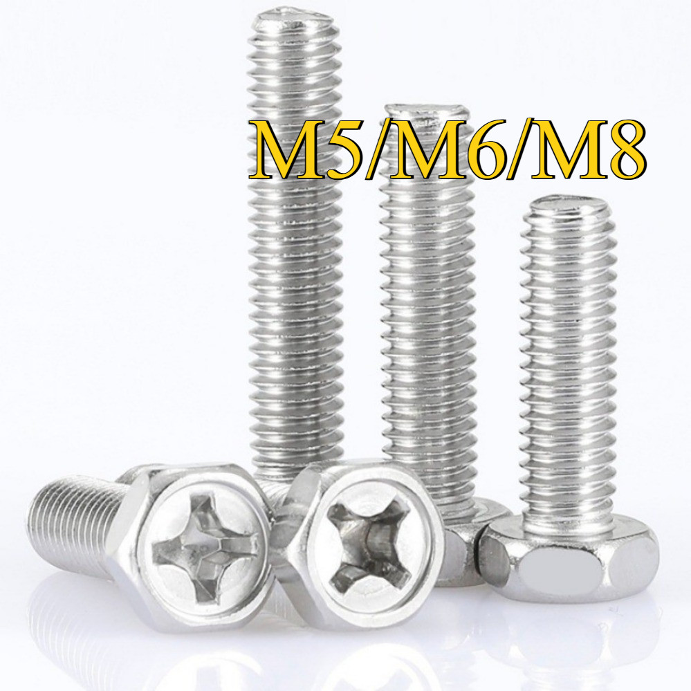 304 สแตนเลสสตีล Cross Groove สลักเกลียวหกเหลี่ยมด้านนอก M5/M6/M8 * L8-100 มม. (YL-VN)