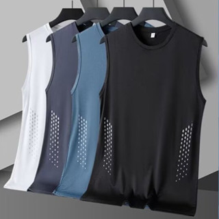 เสื้อแขนกุดผ้าไหมน้ําแข็งทรงหลวมสําหรับผู้ชายเสื้อกั๊กยิมแห้…