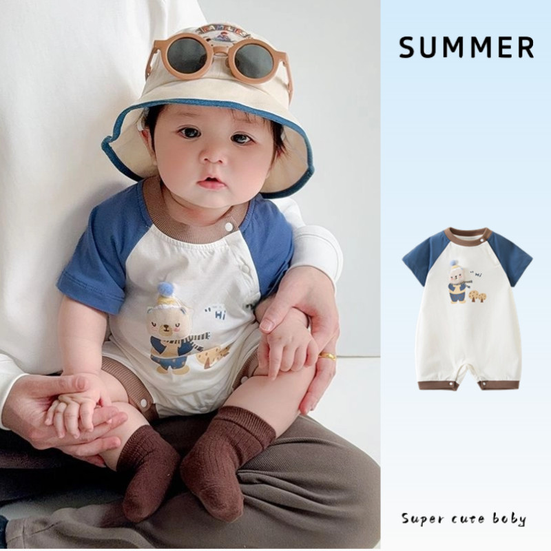 ฤดูร้อนใหม่เสื้อผ้าเด็กบางบอดี้สูทแขนสั้น 0-24 เดือนระบายอากาศและสะดวกสบายน่ารักหมี ชุดรอมเปอร์ สไตล์เกาหลี