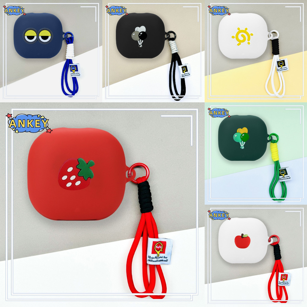 For Anker Soundcore Liberty 5 Earphone Silicone Case Earbuds Cute Dinosaur Strawberry Waterproof Shockproof Soft Protective Headphone Cover Headset Skin with Nylon Lanyard Rope