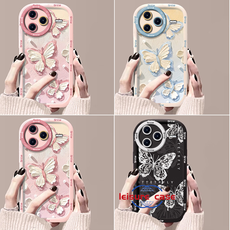 เคสไอโฟน สำหรับ IPhone 16 15 11 13 12 14 Pro Max XR X XS Max 7 8 15 Plus เคส IPhone เคสไอโฟน แฟชั่นดอกไม้ผีเสื้อ PFK163