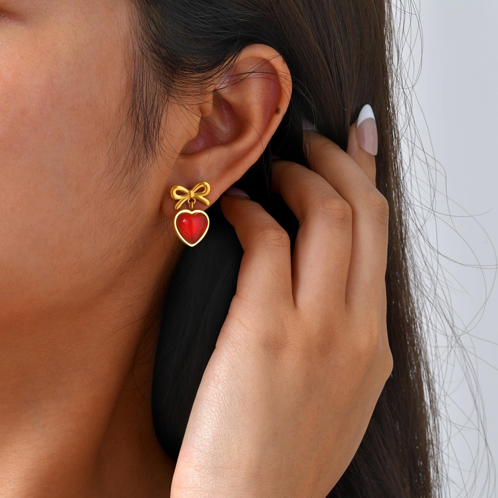 Vnox ต่างหูสตั๊ดโบว์ผีเสื้อรูปหัวใจสําหรับผู้หญิง,ต่างหูสแตนเลสไม่ซีดจาง,เครื่องประดับแฟชั่นที่เรียบง่ายของขวัญ - รูปที่ 2