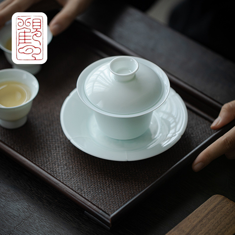 [Guanyun] Hutian Kiln Handmade Sancai Gaiwan Teacup Celadon Single Thin Tyre Ceramic Tea Bowl Kung Fu Tea Set