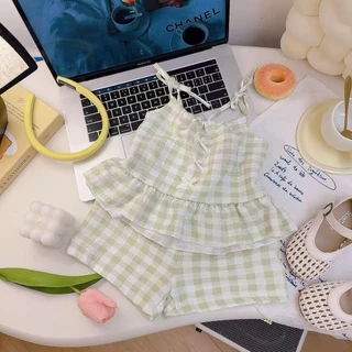 พร้อมส่ง ชุดเซ็ตเสื้อ+กางเกง เสื้อเด็กผู้หญิง ชุดเซ็ทเด็ก ลายสก็อตสีพาสเทลสวยหวาน ใสเย็นๆเบาๆสบายๆ "DA-M"