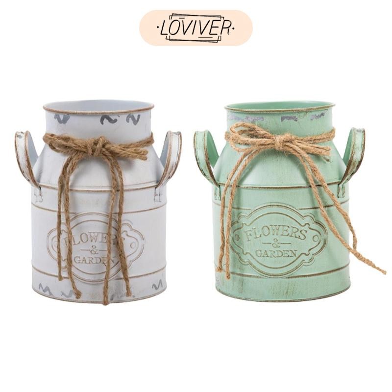 LOVIVER Rustic French Country เหยือกโทรม Chic แจกัน Rustic แจกันดอกไม้สําหรับ Office Patio Country ห้องนั่งเล่น Farmhouse