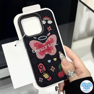 เคสคาวบอยปักลายผีเสื้อดาวทิวลิปสไตล์ย้อนยุคสำหรับคู่รัก สำหรับ IPhone 11 17 air 16 13 15 12 14 Pro Max XR XS X Max 7Plus