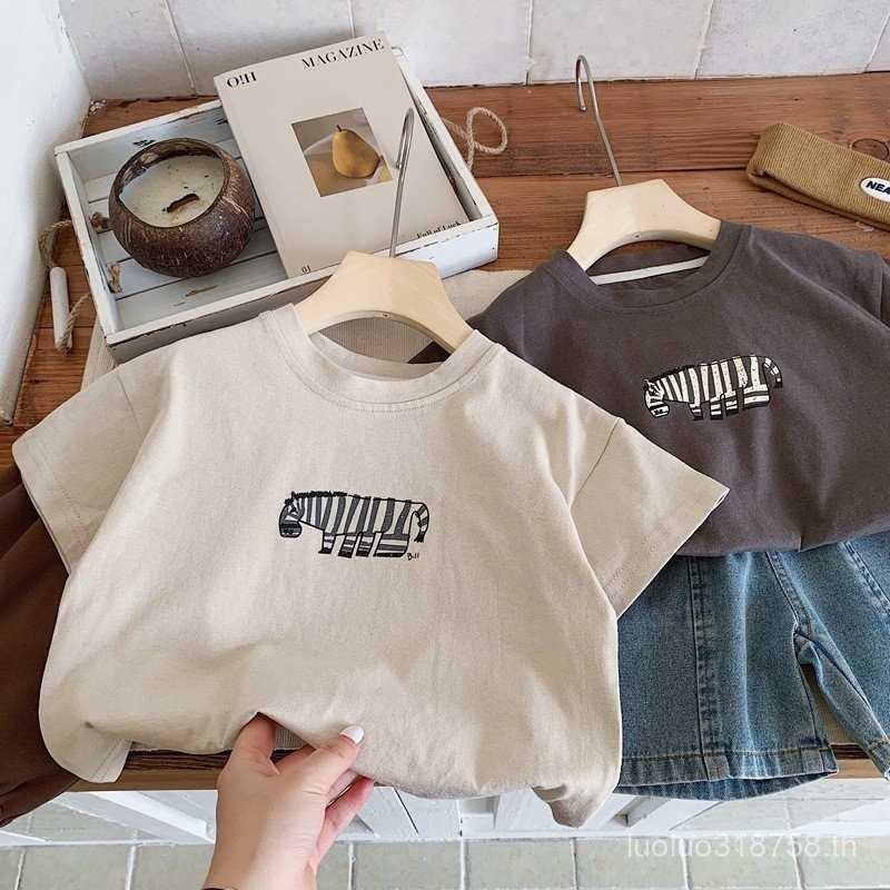 ฤดูร้อน เสื้อยืดผ้าฝ้ายสำหรับเด็ก เสื้อแขนสั้นสำหรับทารกชาย เสื้อยืดแขนสั้นครึ่งแขน สไตล์เกาหลี บาง