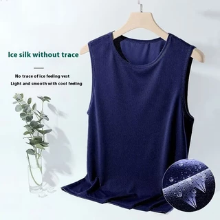 เสื้อกั๊กผู้ชาย ผ้าไหมน้ำแข็ง เย็น ฤดูร้อน บาง กีฬา แขนกุด ออกกำลังกาย สีขาว