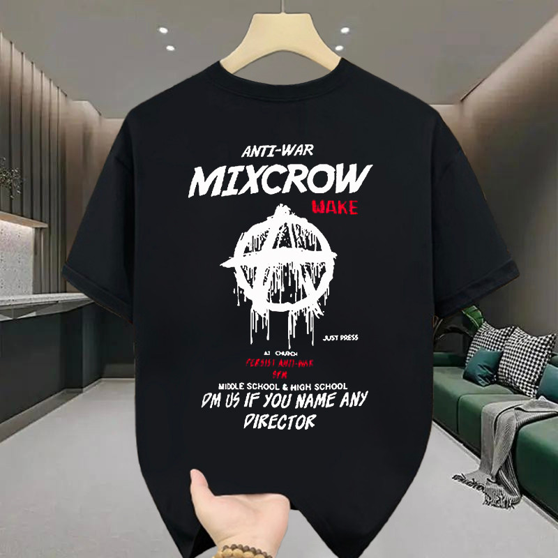 เสื้อยืดคอกลม-แขนสั้น oversize t-shirt พิมพ์ลายสุดเท่ เสื้อสตรีทแฟชั่นเท่ๆ เสื้อยืดชาย-หญิง สกรีนหน้าหลัง สีขาว-ดำ