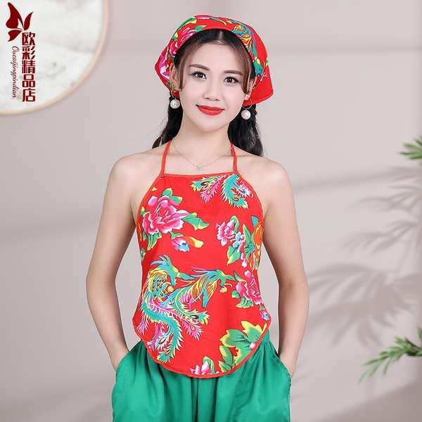 jarin_official สายเดี่ยว ชุดผ้ารัดหน้าท้องลายดอกไม้ใหญ่ภาคตะวันออกเฉียงเหนือชุดเต้นรำสไตล์ชาติพันธุ์