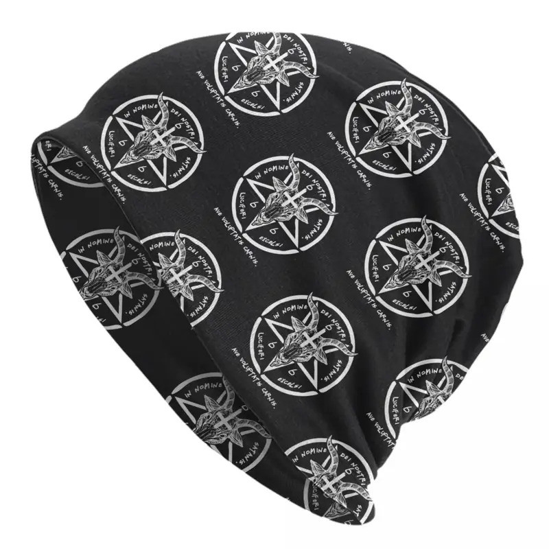 666 Baphomet Skullies Beanies หมวก Unisex ฤดูหนาว ถักหมวก Hip Hop Sigil ของซาตานอัศวิน Templar Bonne