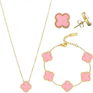 สร้อยคอ สร้อยข้อมือ ต่างหู ชุดใบสี่แฉกทอง 18K สำหรับผู้หญิง ขนาด 13มม. ของขวัญแฟนสาว