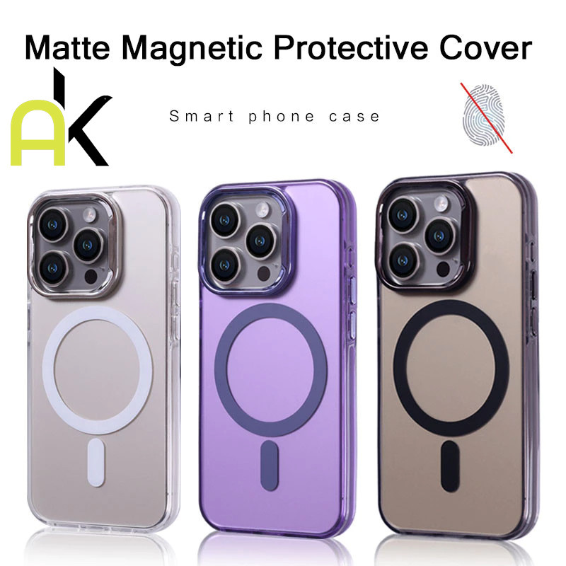 AK ชุบด้วยไฟฟ้าแม่เหล็กอ่อนนุ่มเคส for IPhone 11 17 12 13 14 15 16 Pro Max 7 8 Plus XR X Xs รองรับการชาร์จแบบไร้สาย