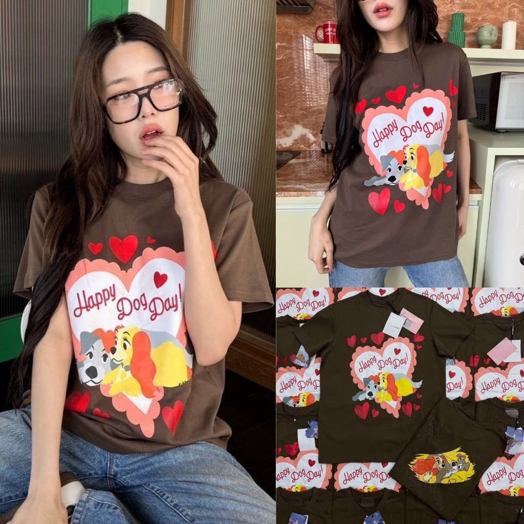 COD✅ (จัดส่งในกรุงเทพฯ) MAO Shop 🍊เสื้อยืดคอกลมแขนสั้น  สกรีนลายน้องหมาเลดี้แอนด์เดอะทรัมป์ สกรีนหน้าหลัง ลายน่ารักสุดๆ