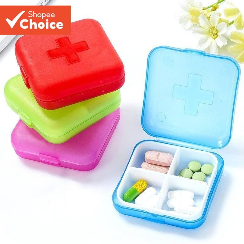 Cross Pill Box 4 ช ่ องพลาสติกขนาดเล ็ กกล ่ องยาสแควร ์ แบบพกพาแบบพกพากล ่ องเก ็ บยาสี ่ ช ่ องกล ่ องยากล ่ องเก ็ บขายส ่ ง