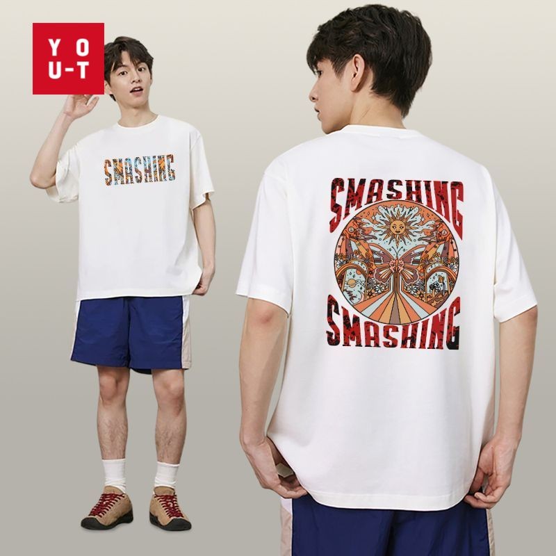 Y-T🌠เสื้อยืดโอเวอร์ไซส์ คอกลม ไม่จำเป็นต้องรีดผ้า ไม่หดตัว เสื้อยืดแขนสั้น ผ้าฝ้าย 100% พิมพ์ "ทุบ"