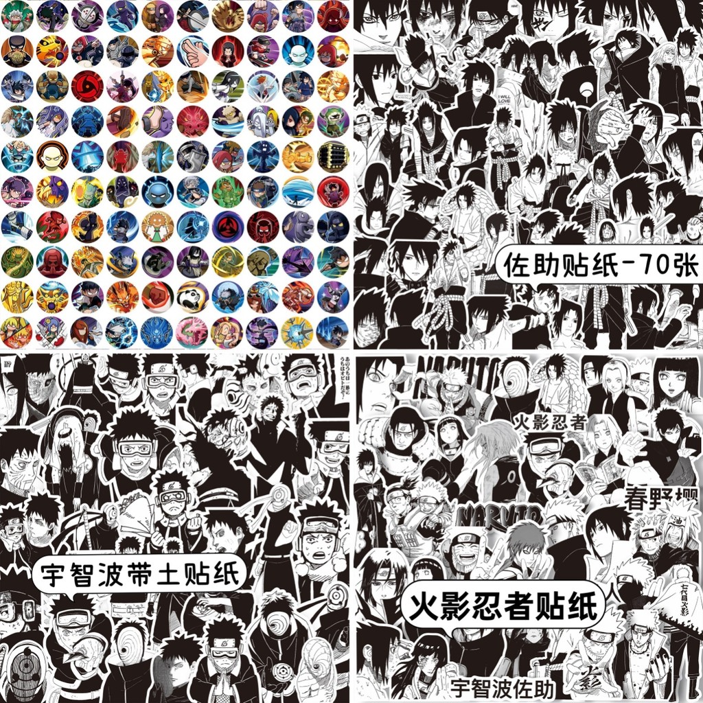 ชุดสติ๊กเกอร์ Naruto Shinobi (65/110 ชิ้น) - Monochrome Jutsu Decals สําหรับแล็ปท็อปและโทรศัพท์ - Murah & Keren
