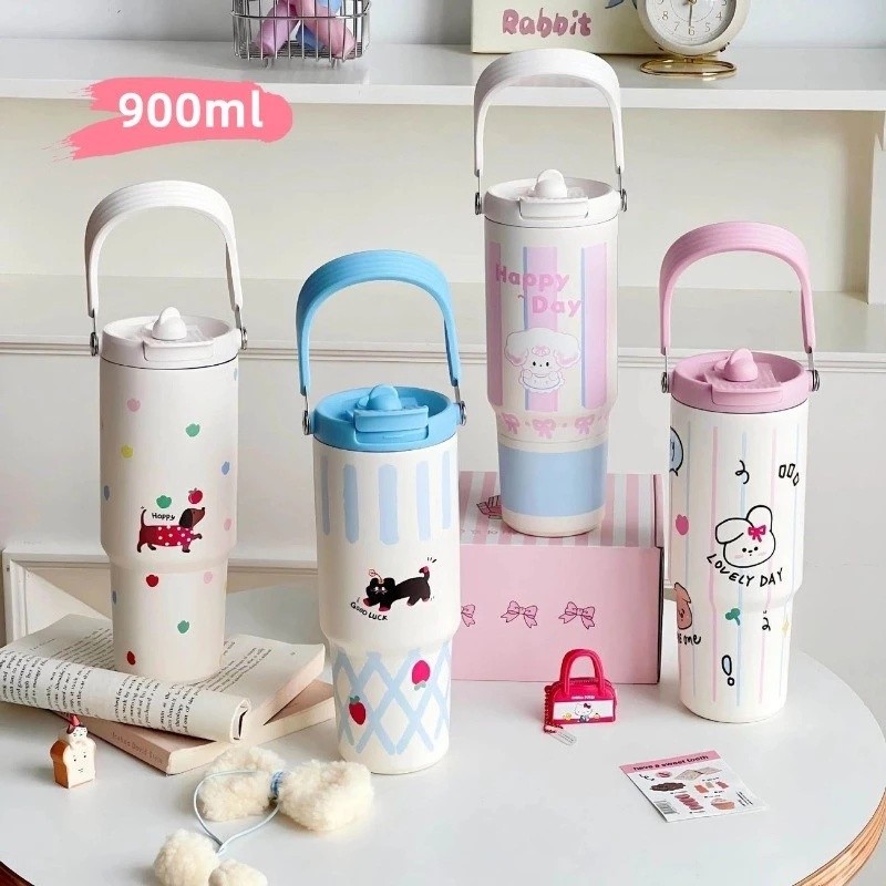 900mlแก้วเยติ316 มีหูหิ้ว กระติกน้ําเก็บอุณหภูมิ ใหม่การ์ตูน ใหญ่ความจุ แก้วเก็บความร้อนขนาดใหญ่มีหูจับ4สไตล์น่ารักใหม่