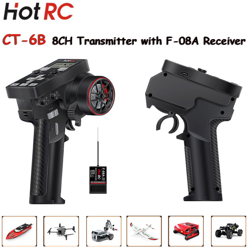 HOTRC CT-6B 8CH เครื่องส่งสัญญาณรีโมทคอนโทรล 2.4 Ghz วิทยุ CT6B พร้อม F-08A ตัวรับสัญญาณสําหรับ RC ร