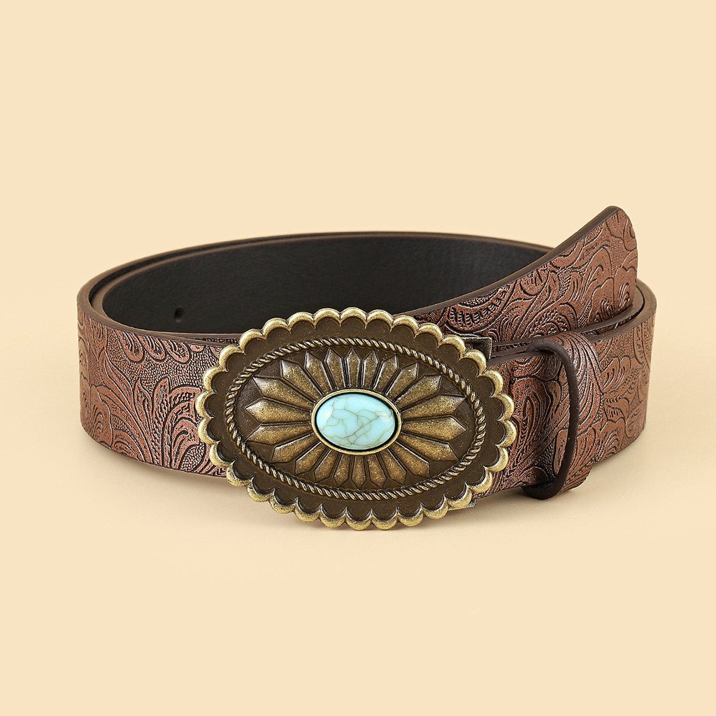 Bohemian Ins Ladies Embellished Brown Belt Vintage Hundred With Denim Belt