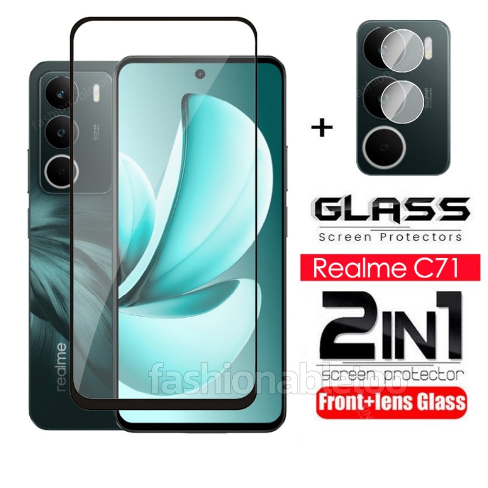 Realme C71 2025 2 in 1 ป้องกันหน้าจอกระจกนิรภัยฟิล์มสําหรับ Realme C71 C75 X C75X C 71 C 75X RealmeC71 RealmeC75 X RealmeC75X กล้องกลับเลนส์ป้องกันคลุมทั้งหมดฟิล์มด้านหน้า