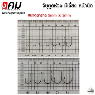 ตัวเบ็ดคม ทรงจินุ มีเงี่ยง ตูดห่วง (50ตัว) รับประกันคุณภาพทุกตัว