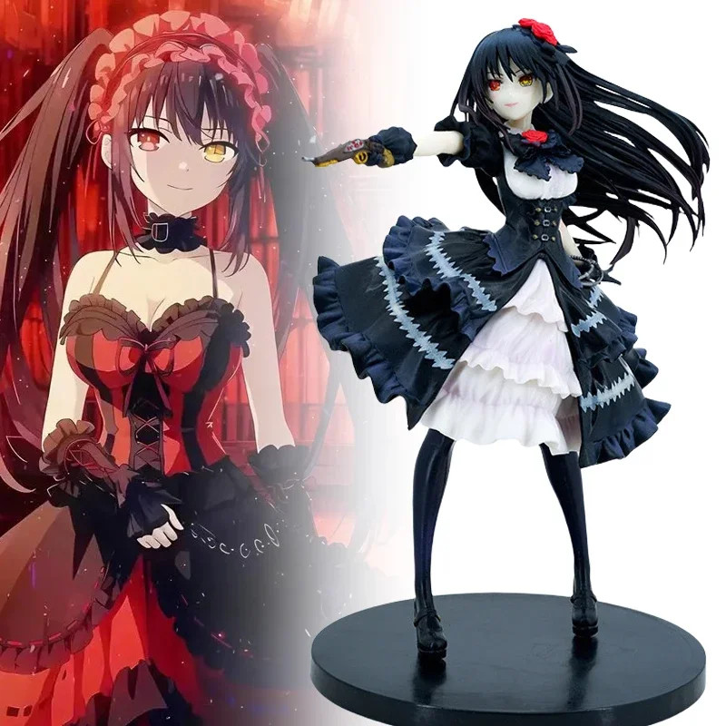 สีดํา Tokisaki Kurumi รูปอะนิเมะวันที่สดรูปปั้น Zafkiel Kurumi ตุ๊กตาประติมากรรมตกแต่งโต๊ะบ้านตัวเลข