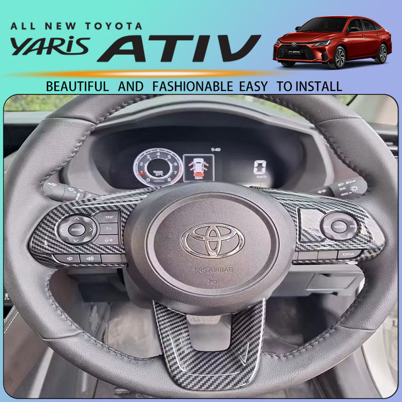 WY  ของแต่งรถ Toyota Yaris Ativ 2023 2024 2025 การตกแต่งพวงมาลัยด้วยรูปแบบคาร์บอนไฟเบอร์ตกแต่งภายใน