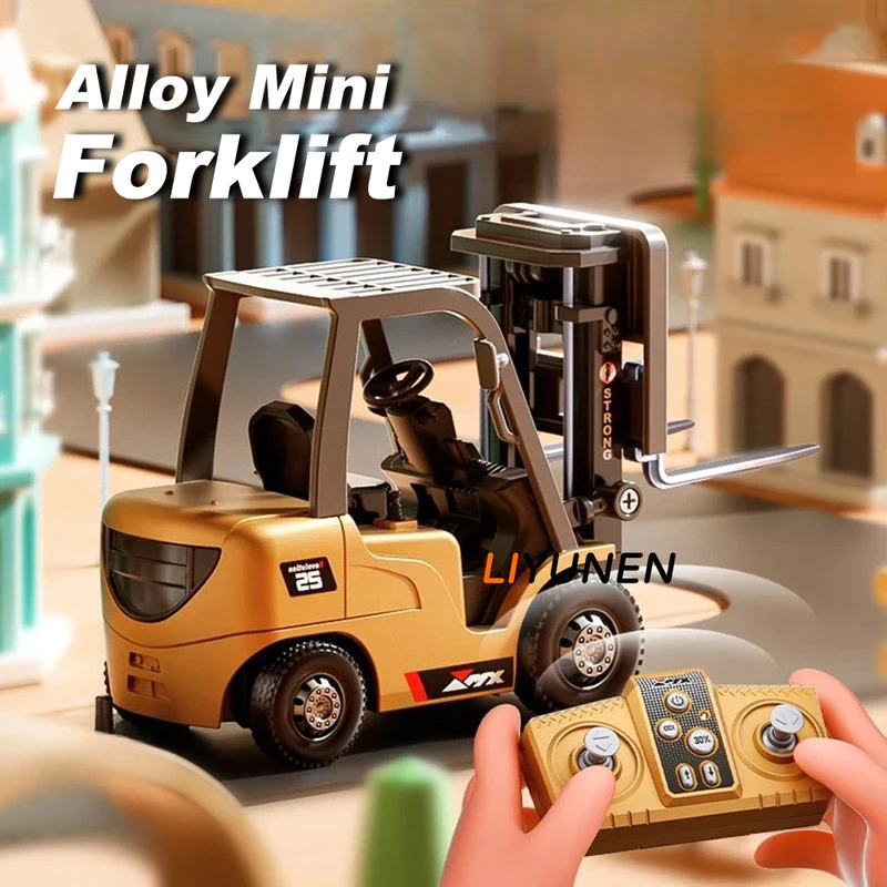 1:64 MINI RC Alloy Forkliftเดสก์ท็อปรีโมทคอนโทรลรถวิศวกรรมรีโมทคอนโทรลรถโลหะผสมรุ่นของเล่นเด็กของขวัญ