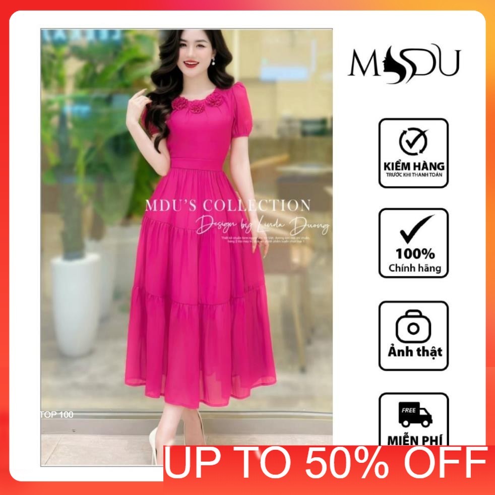 Lady Dress MDU2910 Light Flare พร้อมดอกไม้ Applique และไฮไลท์ที่สะดุดตาจาก MDU K66-D1-2