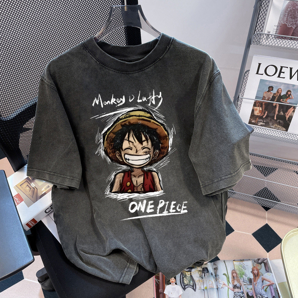 T42.SHOP  เสื้อสีฟอก เสื้อยืดเย็นเ สื้อยืด oversize รูปแบบถนน โคตรนุ่ม ผ้าคอตตอน ลาย “ONE PIECE” สินค้าใหม่