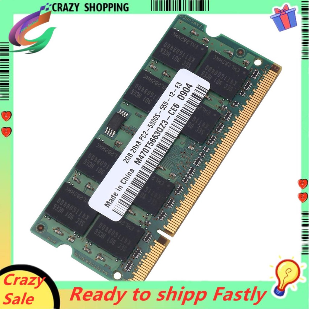 DDR2 2GB RAM หน่วยความจํา PC2 5300 แล็ปท็อป RAM Memoria SODIMM RAM อุปกรณ์เสริมอะไหล่ 667MHz หน่วยความจํา 200Pin RAM หน่วยความจํา
