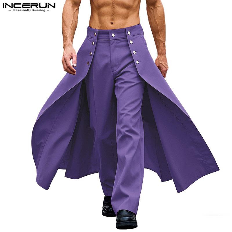 INCERUN กางเกงลําลองสองชิ้นปลอมสองชั้น