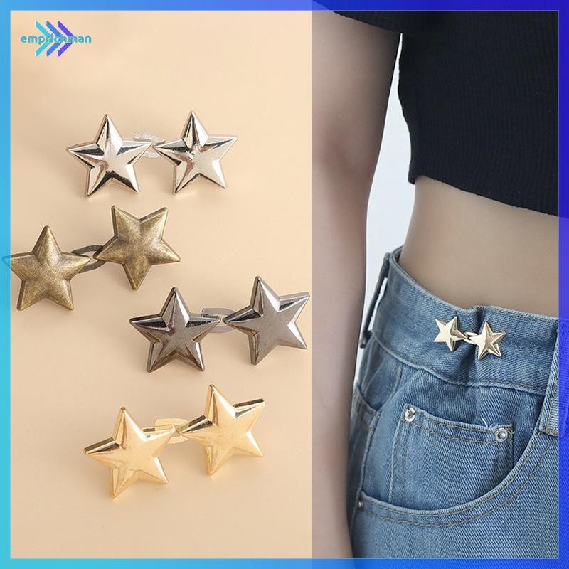 EPMN> 1 คู่กางเกงยีนส์ปุ่มปรับคลิปสําหรับกางเกงกระโปรงเอวกระชับหัวเข็มขัด Snap ปุ่มปรับกางเกง Pin Retractable ปุ่มใหม่