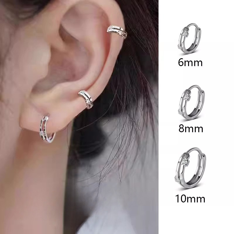 แฟชั่น 6/8/10 มม. S925 Silver Plated Bling Zircon ต่างหูหัวเข็มขัด