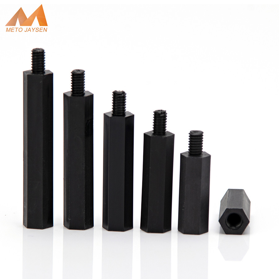 M2 M2.5 M3 Hex ไนลอน Standoff Spacer หัวแบนไนลอนพลาสติก Spacing สกรูถั่วสีดําความยาว 5-30 มม.