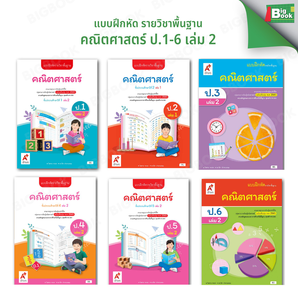 แบบฝึกหัด รายวิชาพื้นฐาน คณิตศาสตร์ ป.1 - ป.6 (เล่ม 2)  อักษรเจริญทัศน์ #อจท