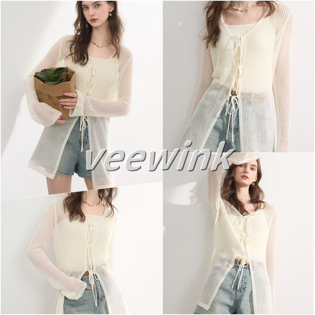 Veewink พร้อมส่งจากกทม ผ้าไหมพรมถักเป็นรู คาร์ดิแกน เสื้อทรง Oversize ใส่ไปทะเล ขนาดโอเวอร์ไซส์ใส่สบาย