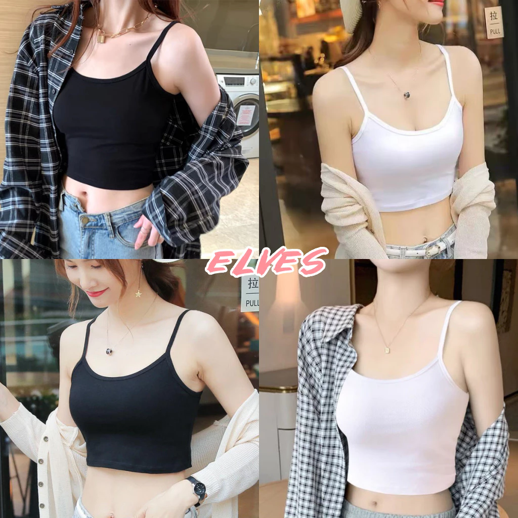 Elves✨พร้อมส่ง✨เสื้อสายเดี่ยว เสื้อซับใน บังทรงสปอร์ตบรา ใส่สบายไม่ร้อน สายเดี่ยวแฟชั่น สีดำ สีขาว~YP-2~
