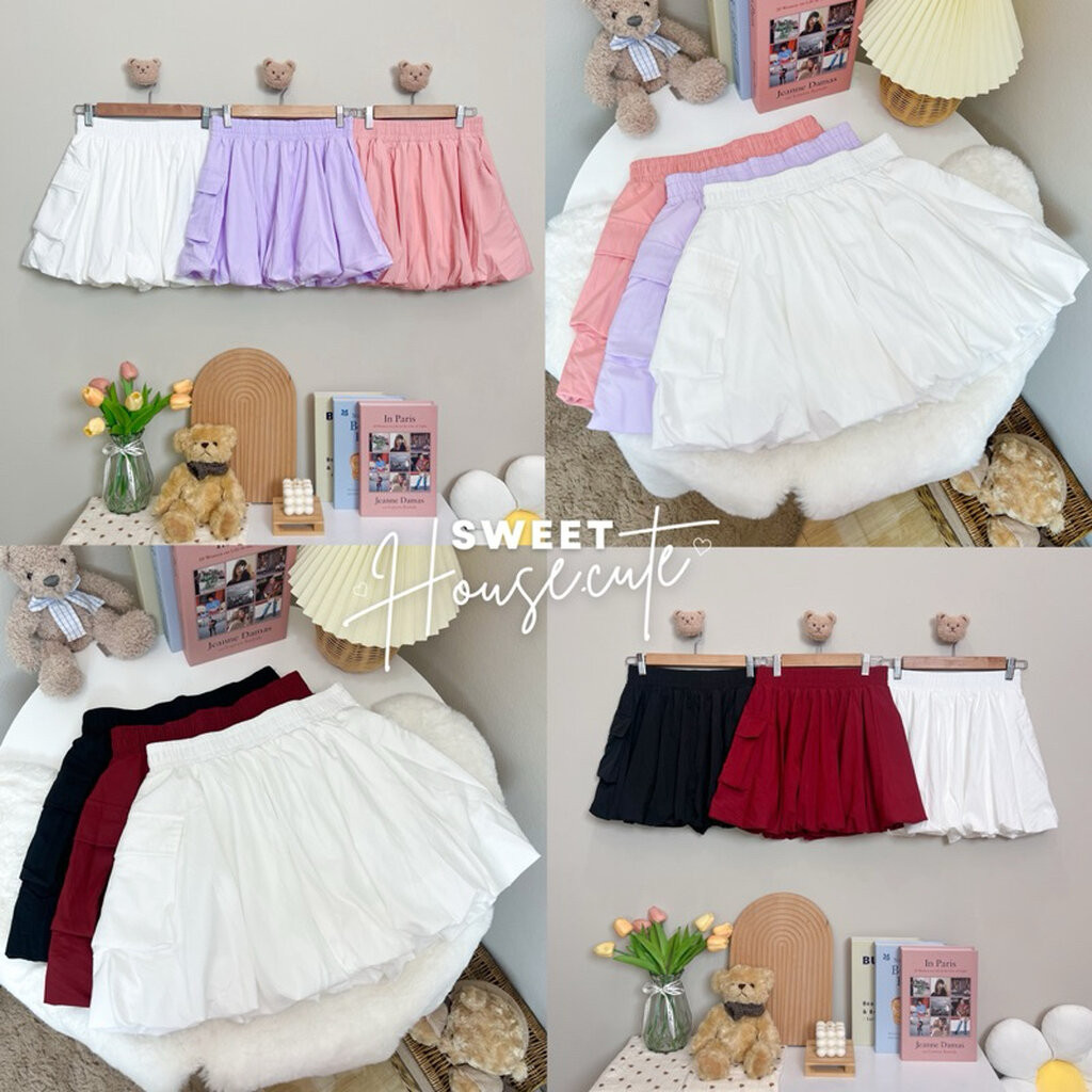 🧸 SweetHouse #450 🌻 กระโปรงบอลลูนแต่งด้วยกระเป๋าข้าง ทรงสวยมากใส่กับอะไรก็สวย