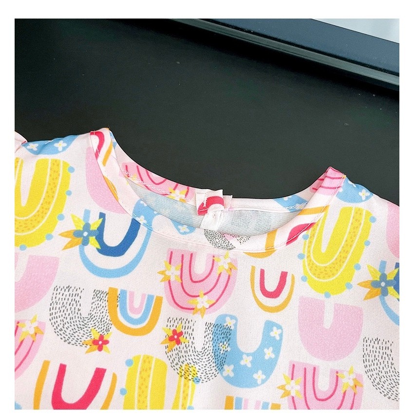 【จัดส่งจากประเทศไทย】พิมพ์ชุดผ้าฝ้ายน่ารักนัวเนียแขนชุดสําหรับเด็กสาวเย็นดอกไม้เจ้าหญิงมินิเดรสสําหรับเด็กผู้หญิง - รูปที่ 2