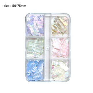 เล็บ 6 ช่องพร้อมการตกแต่งเปลือกหอยผสม เล็บตกแต่งเปลือกหอยเป๋าฮื้อธรรมชาติบางเฉียบ