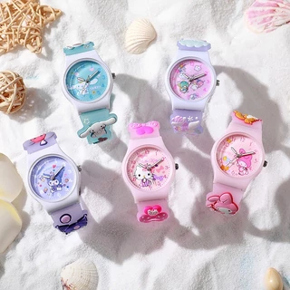 นาฬิกาข้อมือ สายซิลิโคน กันน้ํา ลาย Kuromi Hello Kitty ยูนิคอร์น 3D สีมาการอง คุณภาพสูง สําหรับเด็กนักเรียน
