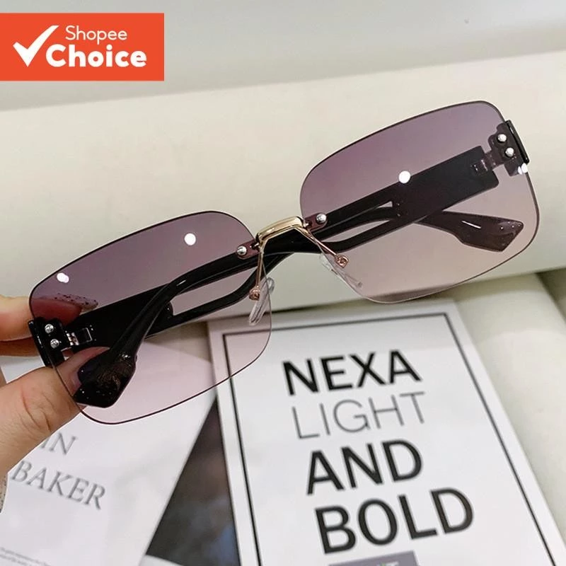 Frameless 2025 แว่นตากันแดดสแควร์ UV400 ป้องกันเลนส์ไล่โทนสีสําหรับผู้หญิงผู้ชายแว่นตาแฟชั่น Unisex