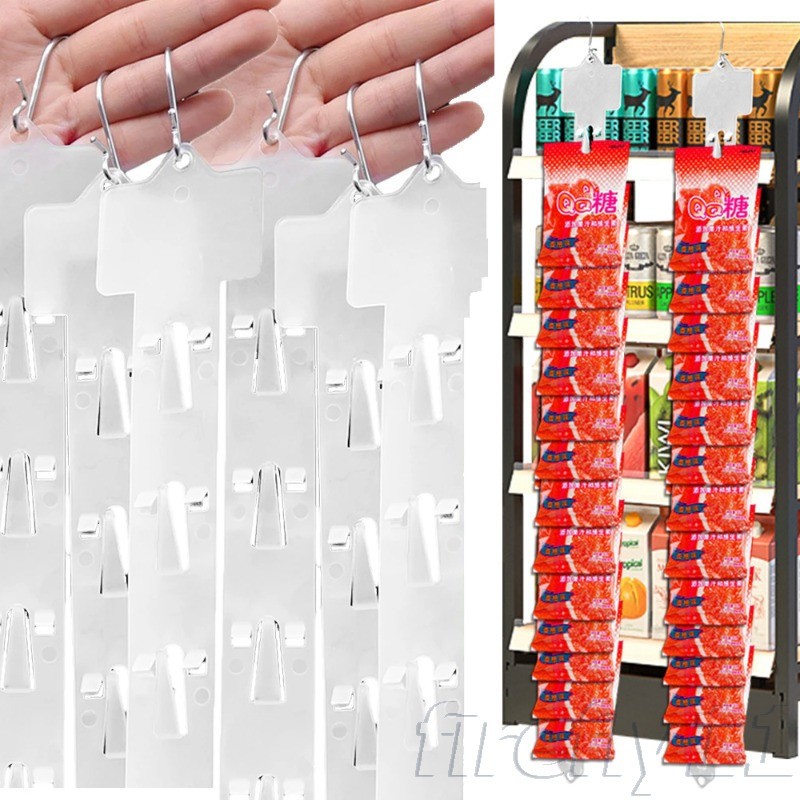 แถบแขวนขนมแบบพับได้พร้อมตะขอ S-Hooks - แถบคลิปหนีบ Merchandising 12 สถานีพร้อมหัวฉลากสําหรับซูเปอร์มาร์เก็ตและขายปลีก
