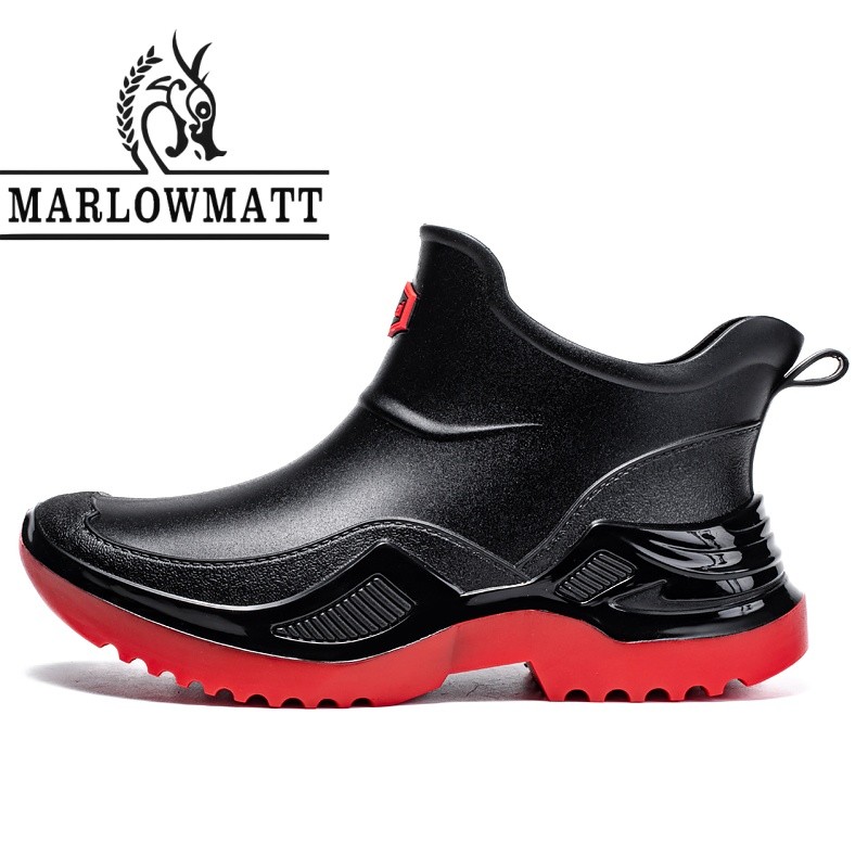 Marlowmatt รองเท้ากันฝนผู้ชาย Mid-Tube แฟชั่น All-Match Outdoor Travel Rainy Day Rainy Season Must-Have เพิ่มความสูง 6CM