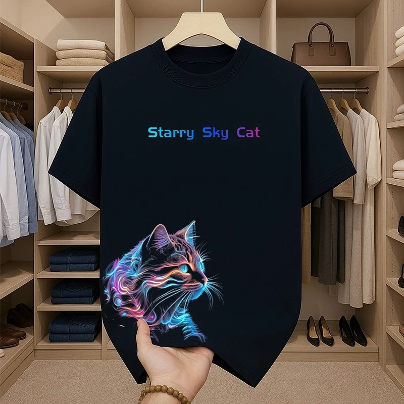 เสื้อผู้ชาย สกรีนลายแมวเท่ๆ เสื้อยืดคอกลม สตรีทแฟชั่น oversize คนอ้วน เสื้อเทสดี tshirt men ใส่สบาย