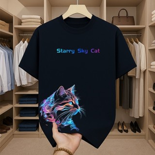 เสื้อผู้ชาย สกรีนลายแมวเท่ๆ เสื้อยืดคอกลม สตรีทแฟชั่น oversi…