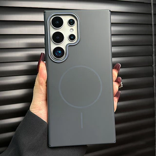 Luxury Matte เคสโทรศัพท์แม่เหล็ก สําหรับ Samsung Galaxy S25 S24 S23 S22 S21 Plus S25 Ultra S24FE S23FE S21FE S20FE Note 20 Ultra สีทึบกันกระแทกซิลิโคนแข็ง