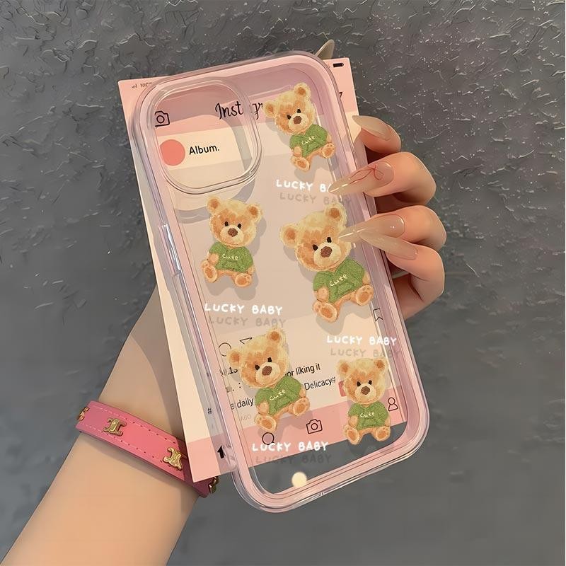 Full-screen ตุ๊กตาหมีการ์ตูนน่ารัก dual-color ถุงลมนิรภัยสําหรับ iPhone 13 15 12 16 14 11 15PRO 14PR